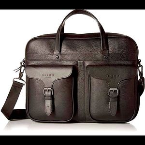 Ted Baker Black Leather Messenger Briefcase Bag